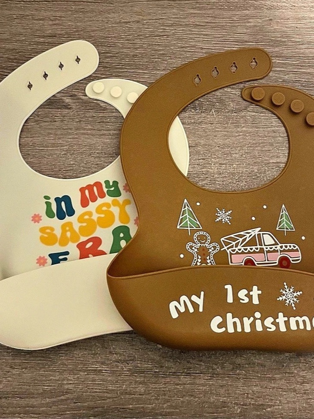 Parent's Choice Silicone Baby Bib Holiday Print Set Brown & Cream